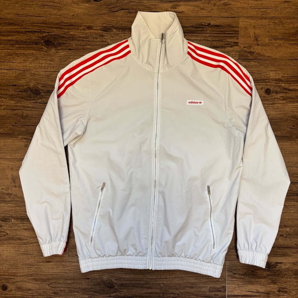 Adidas Men's Windbreaker in White with Red Accents